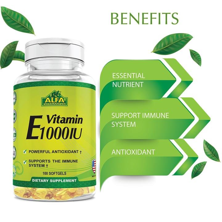 Alfa Vitamin, Vitamin E 1000 IU 100 Softgels each bottle (2 bottles)