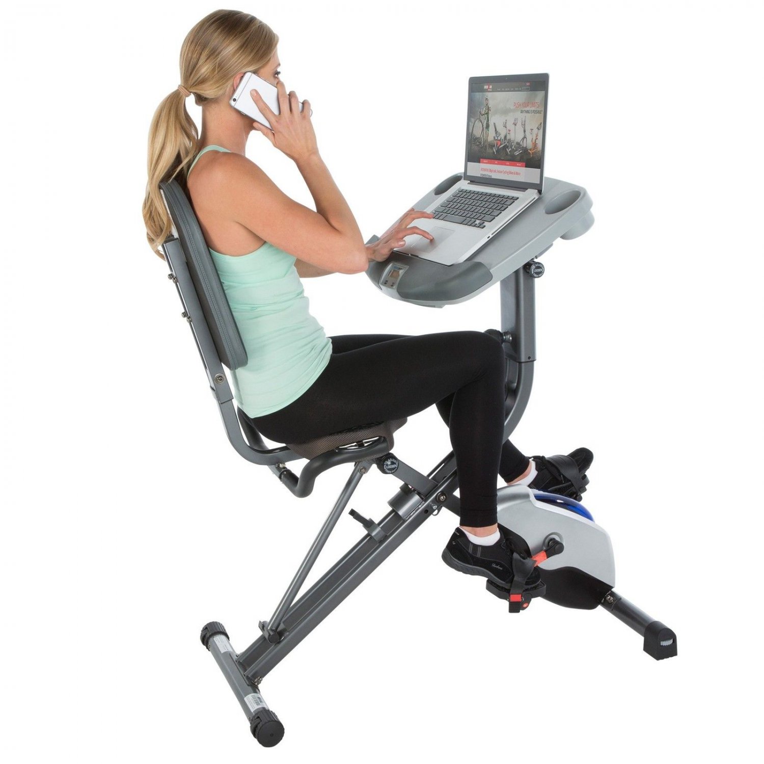 Large Sliding Desktop Station Folding Semi-Recumbent Exercise Bike Gray