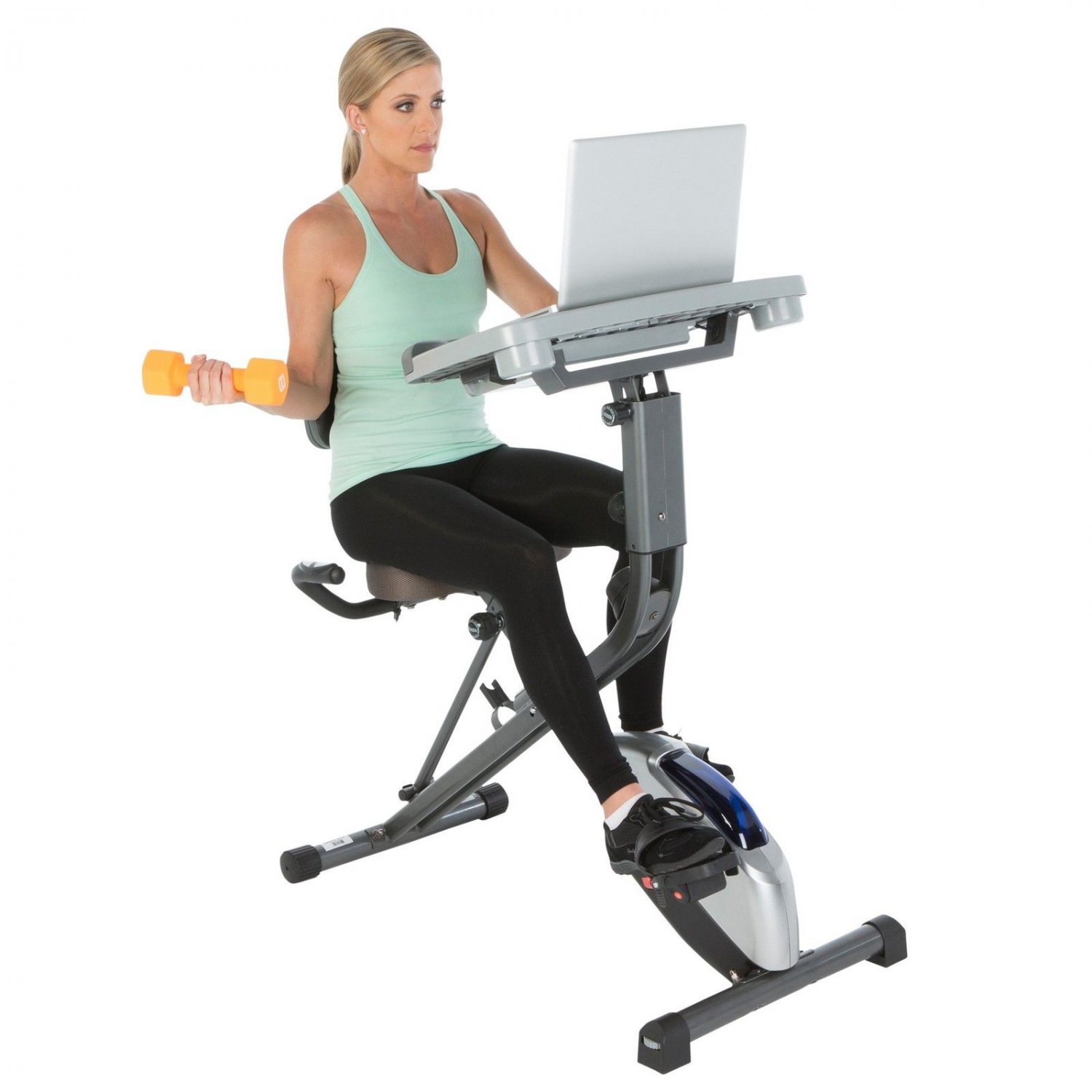 Large Sliding Desktop Station Folding Semi-Recumbent Exercise Bike Gray