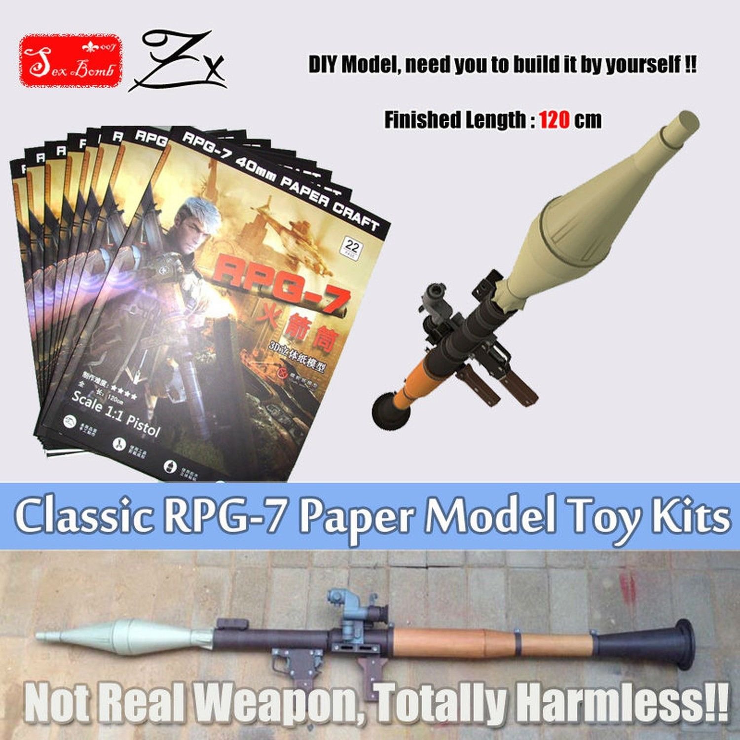 Scale 1:1 RPG-7 Rocket Launcher Bazooka 3D Paper Craft Models Toy