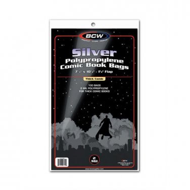 100 BCW Silver Age THICK Comic Book 2 Mil Archival Poly Bags 7 1/4 x 10 1/2