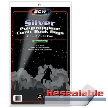 100 BCW Silver Age Comic RESEALABLE Bags / Sleeves 7 1/8 x 10 1/2 Poly Acid-Free