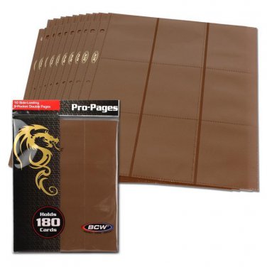 1 Case (200) BCW GAMING SIDE LOADING 18-POCKET PRO BINDER PAGES - BROWN