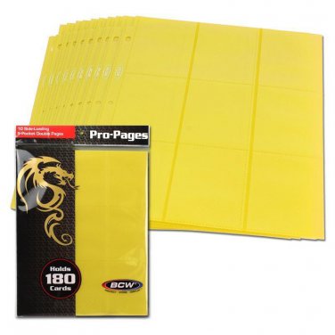 1 Case (200) BCW GAMING SIDE LOADING 18-POCKET PRO BINDER PAGES - YELLOW