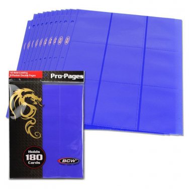 100 BCW GAMING SIDE LOADING 18-POCKET PRO BINDER PAGES - MTG - BLUE