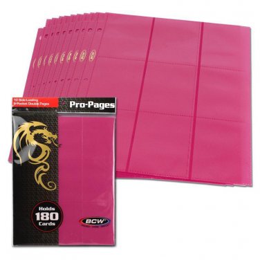 100 BCW GAMING SIDE LOADING 18-POCKET PRO BINDER PAGES - MTG - PINK