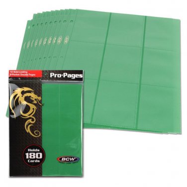 10 BCW GAMING SIDE LOADING 18-POCKET PRO BINDER PAGES - MTG - GREEN