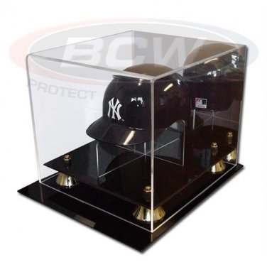 1x BCW Acrylic Mini Baseball Helmet Display - Mirror Back - Gold Risers