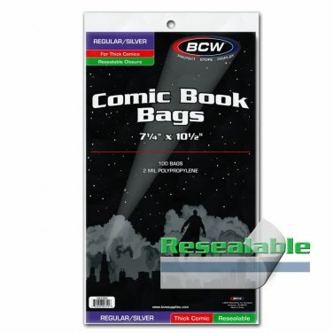 100 BCW Resealable Silver Comic Bags - Thick