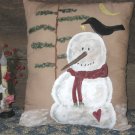 Primitive Snowman & Crow Hand painted Pillow