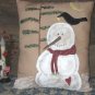Primitive Snowman & Crow Hand painted Pillow