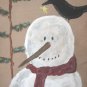 Primitive Snowman & Crow Hand painted Pillow