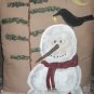 Primitive Snowman & Crow Hand painted Pillow