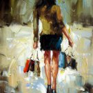 Shopping Girl 24x36 in. stretched Oil Painting Canvas Art Wall Decor modern201