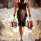 Shopping Girl 24x36 in. stretched Oil Painting Canvas Art Wall Decor modern202