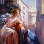 Girl at Waterside 24x36 in. stretched Oil Painting Canvas Art Wall Decor modern001