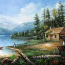 Lakeview 24x36 in. stretched Oil Painting Canvas Art Wall Decor modern011