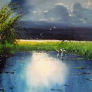 Waterside 24x36 in. stretched Oil Painting Canvas Art Wall Decor modern202