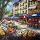 Flower market 24x36 in. stretched Oil Painting Canvas Art Wall Decor modern001