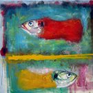Two Fishes 24x24 in. stretched Oil Painting Canvas Art Wall Decor modern001