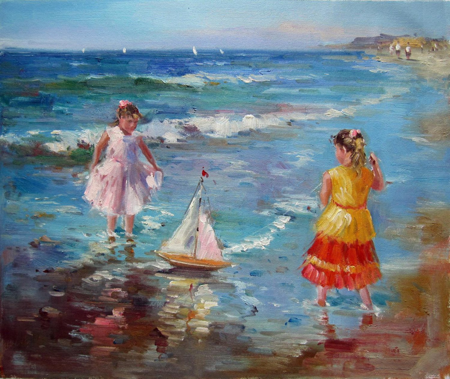 play at the beach 20x24 in. stretched Oil Painting Canvas Art Wall Decor modern238
