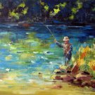 Fishing 20x24 in. stretched Oil Painting Canvas Art Wall Decor modern102