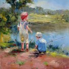 Fishing 20x24 in. stretched Oil Painting Canvas Art Wall Decor modern107