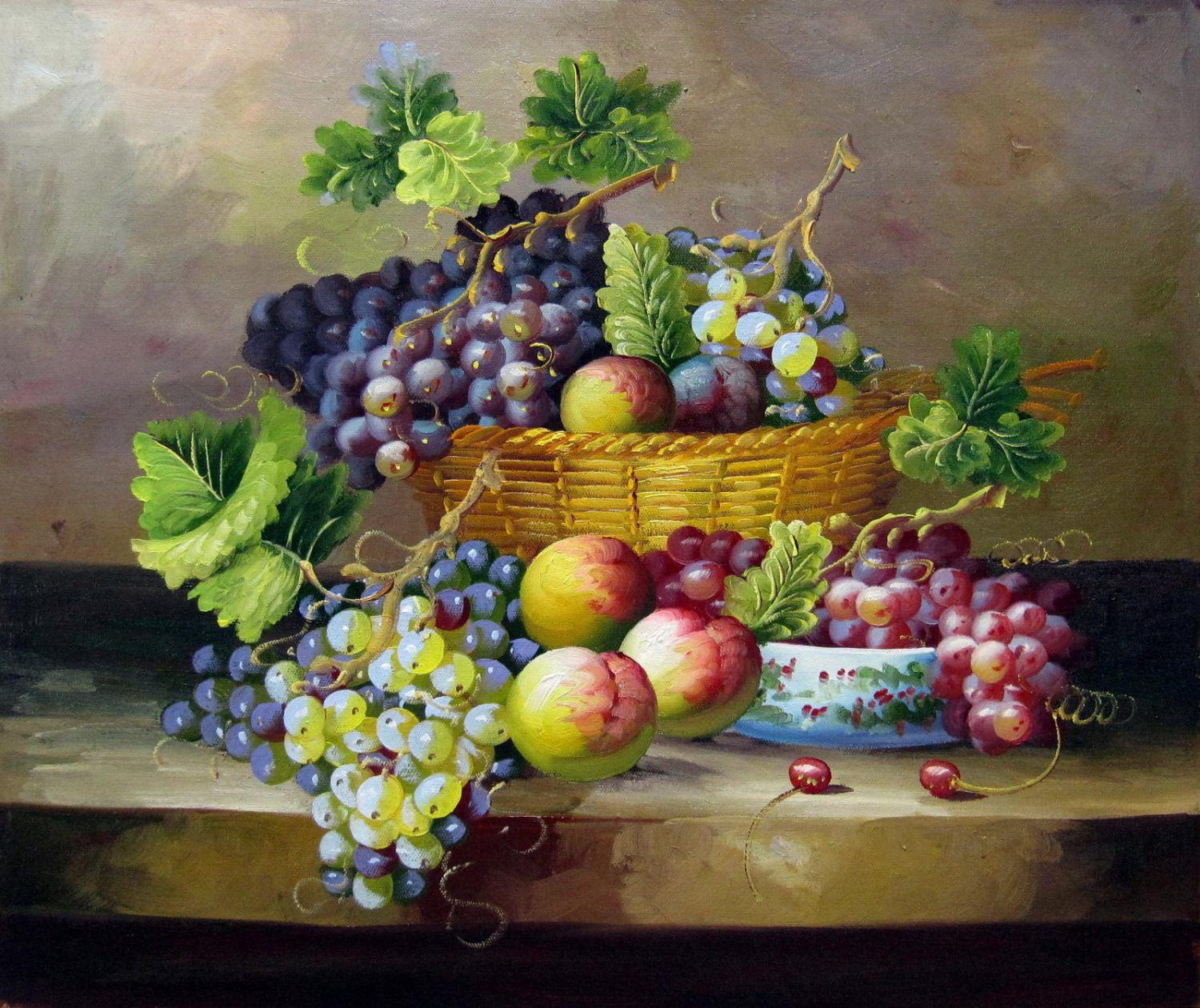 Fruit and china 20x24 in. stretched Oil Painting Canvas Art Wall Decor modern105