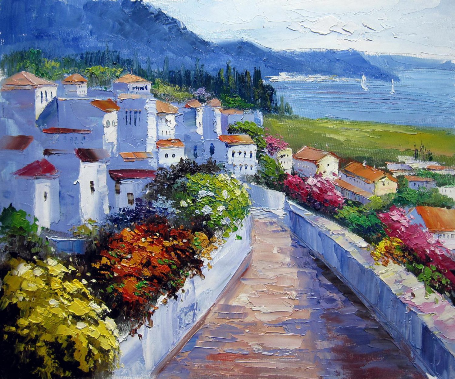 Mediterranean 20x24 in. stretched Oil Painting Canvas Art Wall Decor modern085