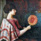 Girl With fan 20x24 in. stretched Oil Painting Canvas Art Wall Decor modern002 Girl With fan 20x24 in. stretched Oil Painting Canvas Art Wall Decor modern002