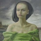 Lady in green 20x24 in. stretched Oil Painting Canvas Art Wall Decor modern001