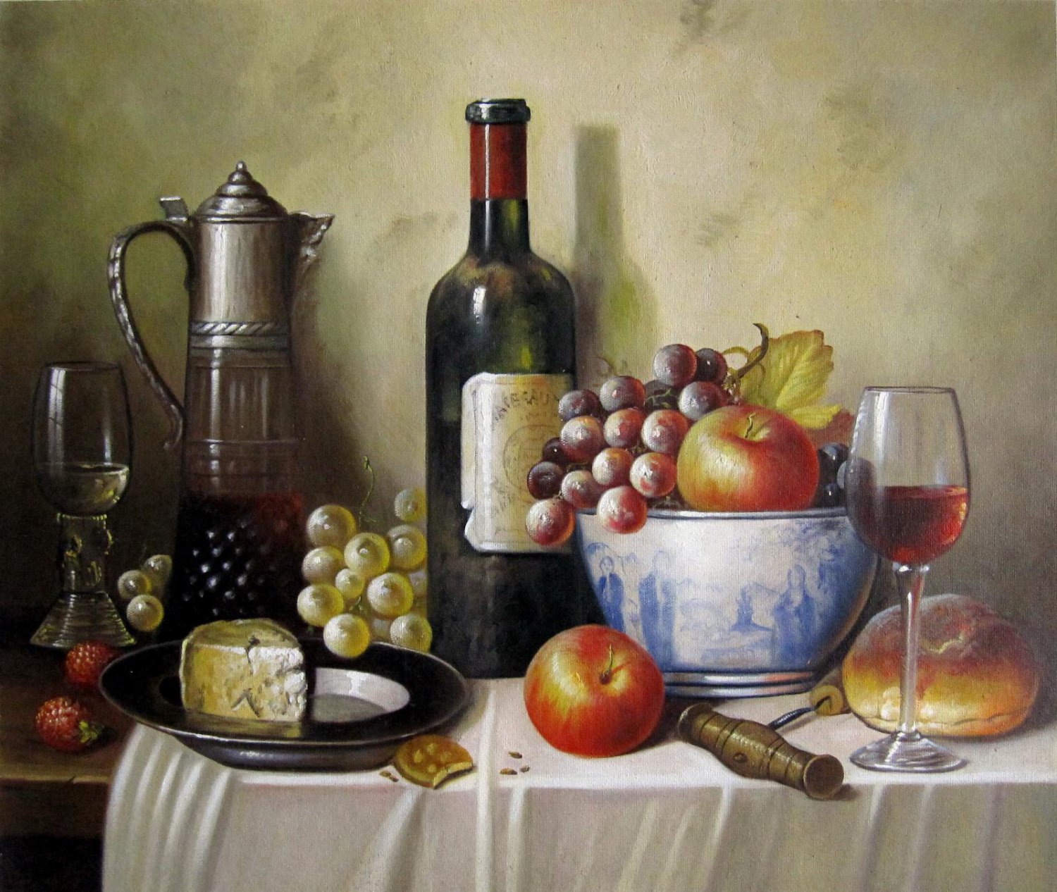 Fruit and wine 20x24 in. stretched Oil Painting Canvas Art Wall Decor modern102