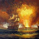 Naval battle 20x24 in. stretched Oil Painting Canvas Art Wall Decor modern001