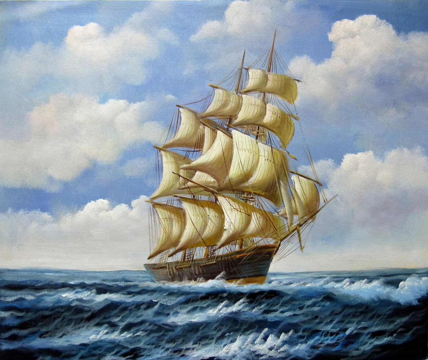 Tall ship sailing 20x24 in. stretched Oil Painting Canvas Art Wall Decor modern001