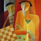 Playing chess 20x20 in. stretched Oil Painting Canvas Art Wall Decor modern001