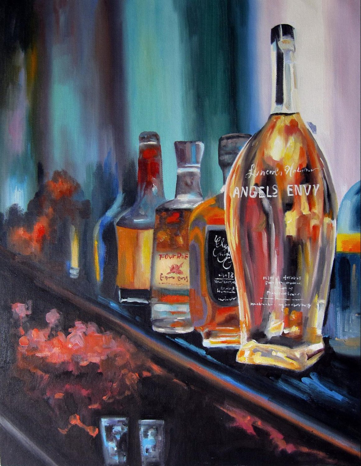 Bottle 18x24 in. stretched Oil Painting Canvas Art Wall Decor modern001