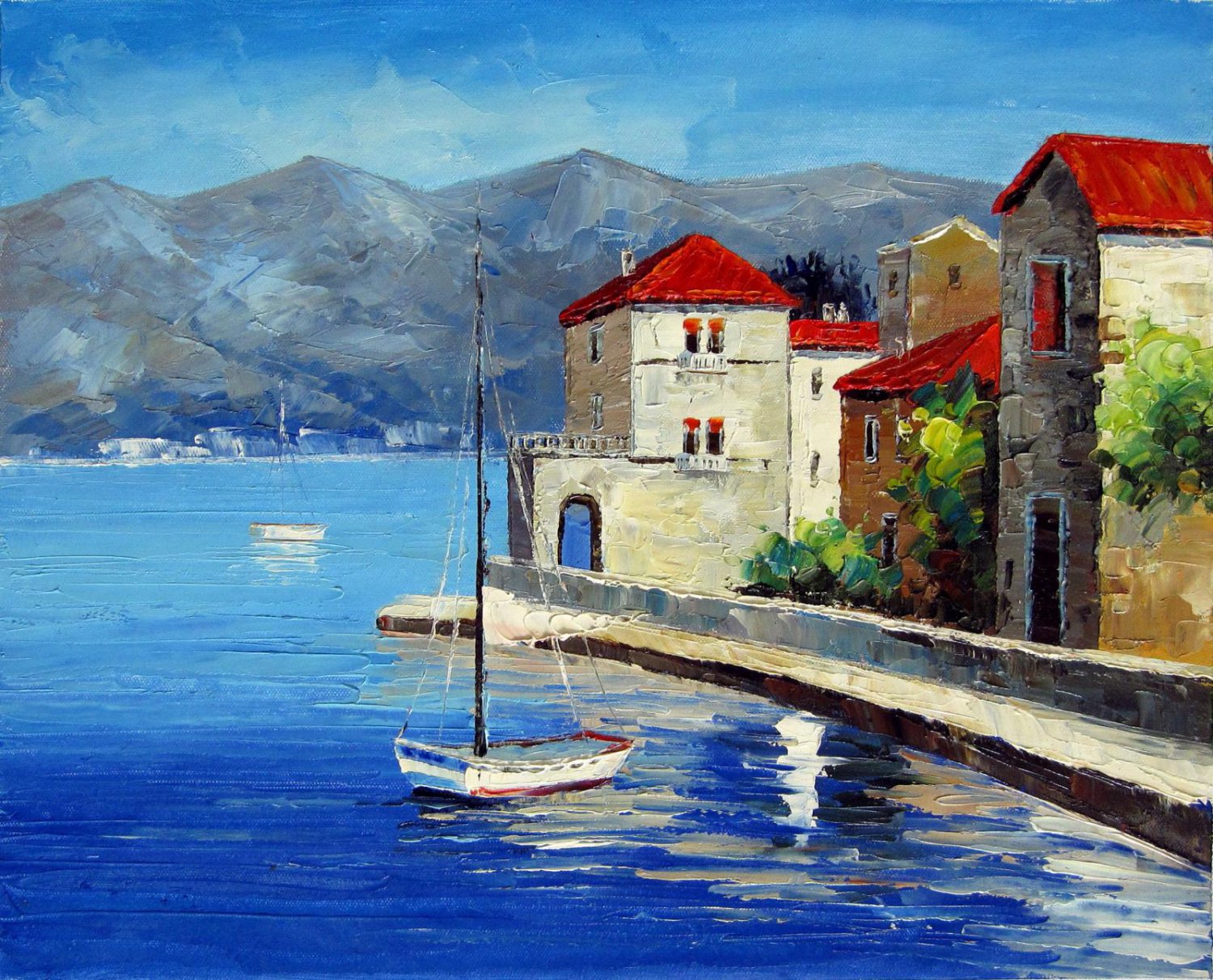 Mediterranean 16x20 in. stretched Oil Painting Canvas Art Wall Decor modern409