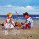 play at the beach 12x24 in. stretched Oil Painting Canvas Art Wall Decor modern312