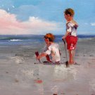 play at the beach 12x24 in. stretched Oil Painting Canvas Art Wall Decor modern317