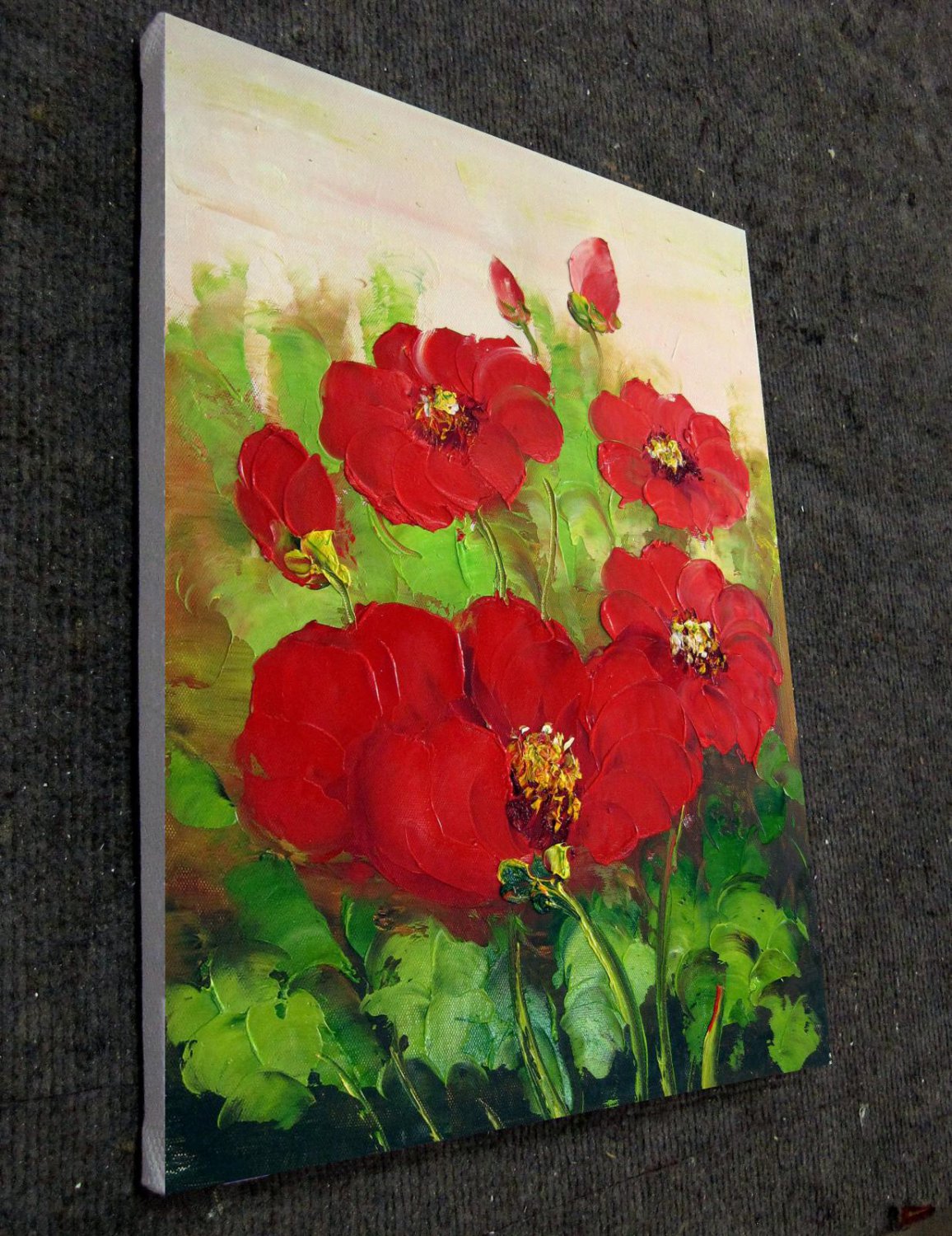 Red Flower 12x16 in. stretched Oil Painting Canvas Art Wall Decor modern001