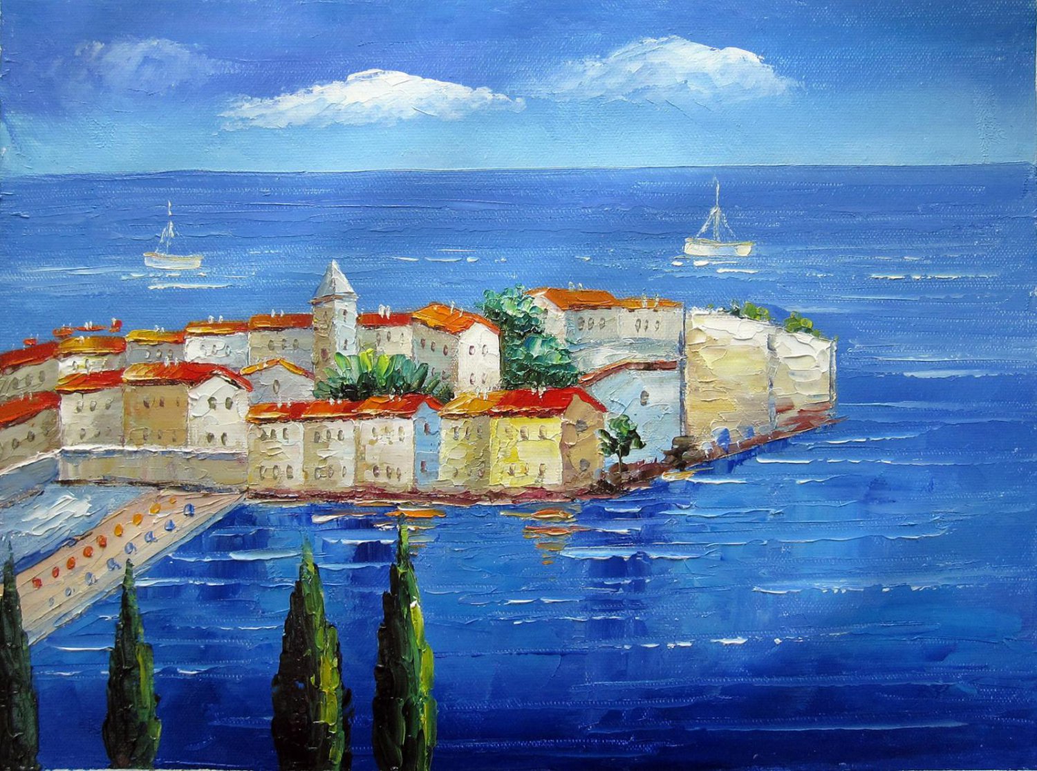 Mediterranean 12x16 in. stretched Oil Painting Canvas Art Wall Decor modern217