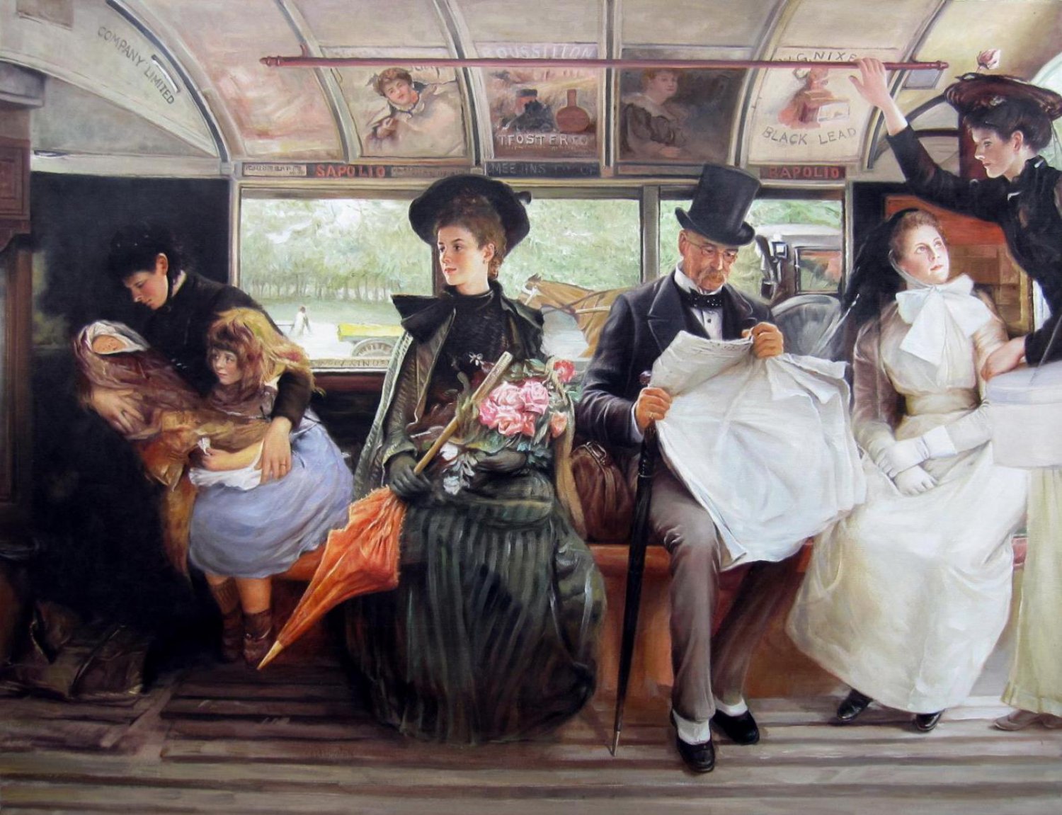 The Bayswater Omnibus 36x48 in.  Oil Painting Canvas Art Wall Decor modernbus