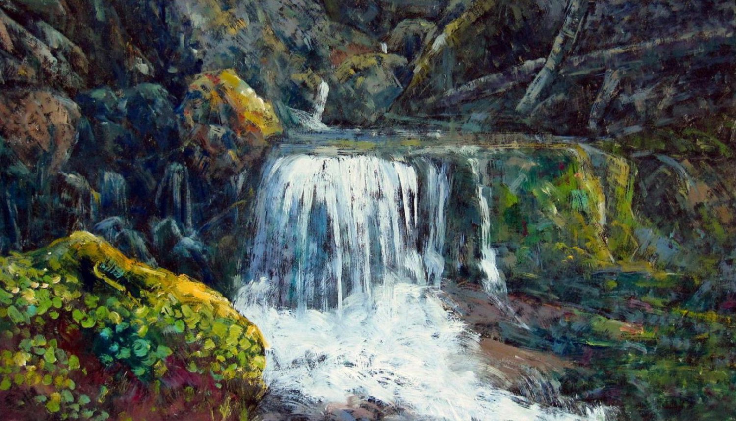 Waterfall 24x43 in.  Oil Painting Canvas Art Wall Decor modern001