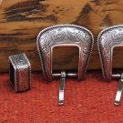 PAIR 3/4" Antiqued Silver Plate Fine Rope Edge 2-Piece Buckle Sets NEW