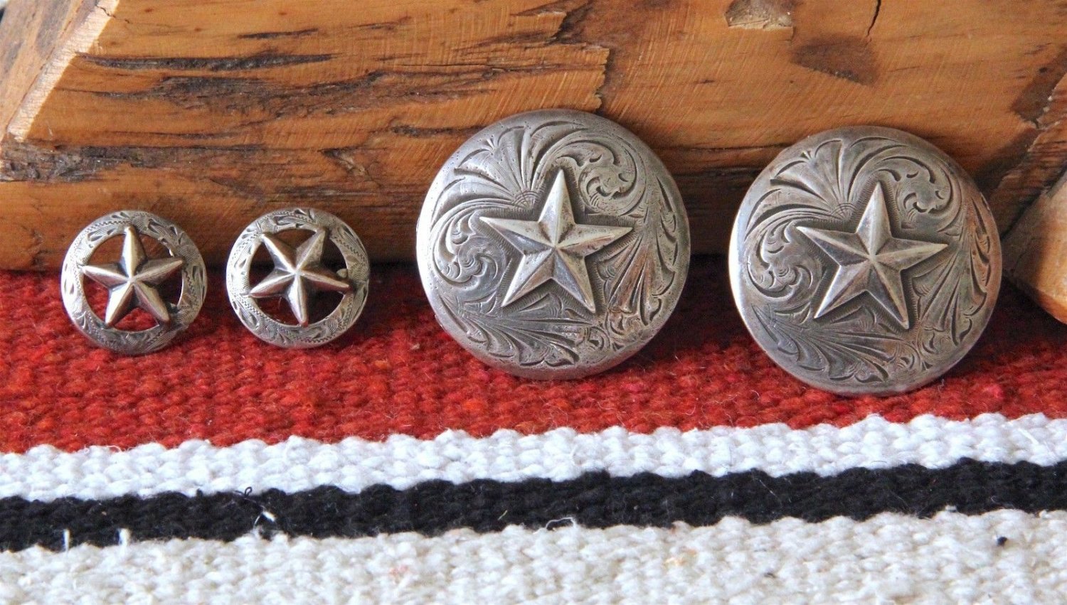 SOLID STERLING SILVER Pair Star Rosettes and Conchos Bo Bonds from Vintage