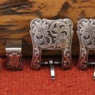 PAIR 3/4" Antiqued Silver Plate Floral 2-Piece Buckle Sets NEW