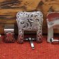 PAIR 3/4" Antiqued Silver Plate Floral 2-Piece Buckle Sets NEW