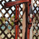 Stunning Alamo Saddlery Floral Tooled Dark Oil Headstall with Spanish Lace NOS
