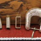 1" Sterling Overlaid Hand Engraved 4-Pc Buckle Set Maker Marked Fine Rope Edge