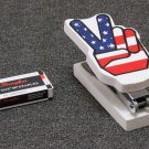 Vintage 1960s Wooden Peace Sign U.S. Flag Office Stapler EUC made in Japan
